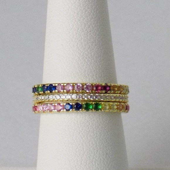 new in box! set of 3 stacking rings gold with rainbow diamonds cz eternity band - Picture 3 of 6